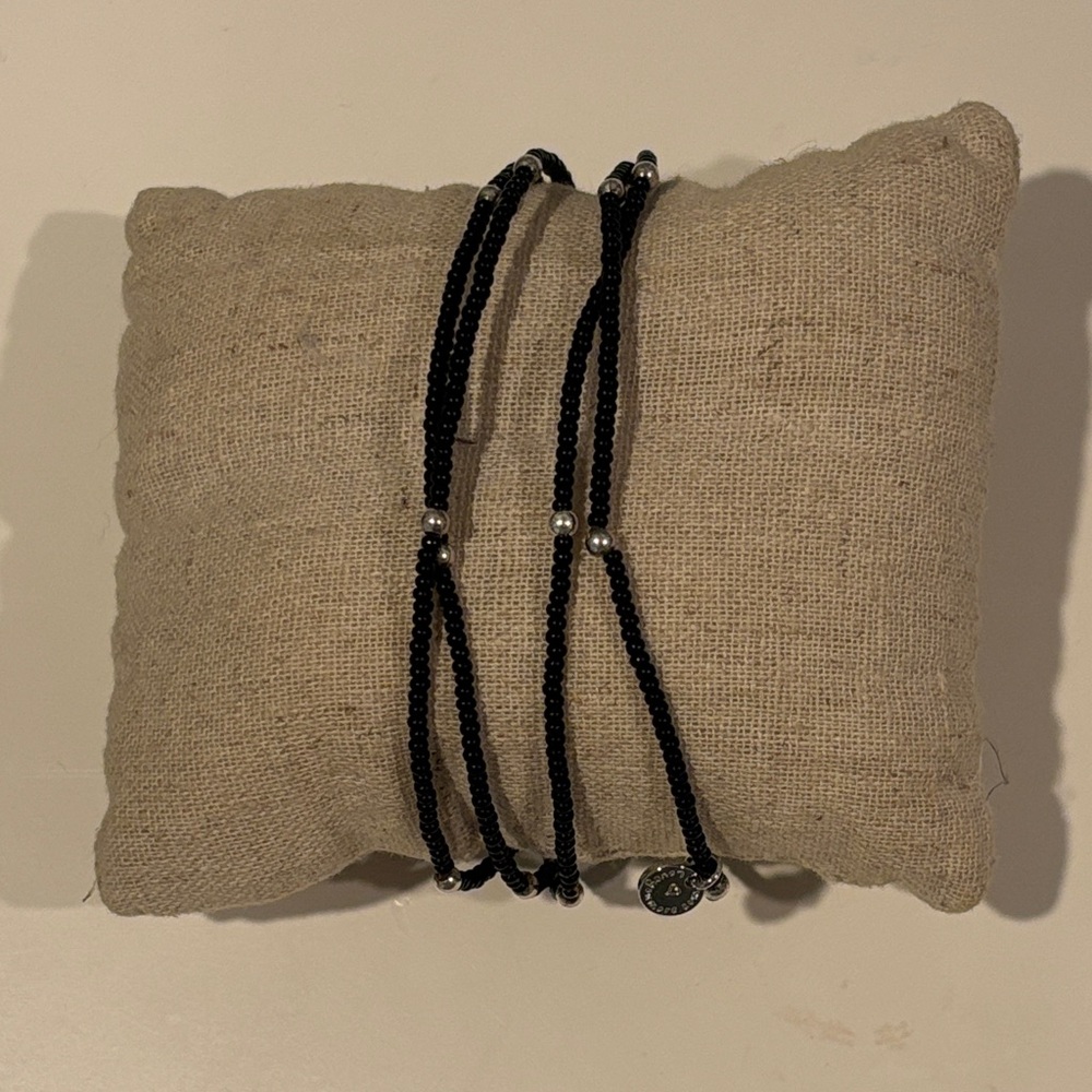 Wrapable Black Beaded Bracelet with Silver Accents